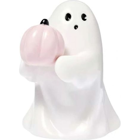 Figurine décorative d'Halloween « Fantôme mignon », fantôme citrouille rose tenant une chauve-souris, ornement de table fantôme en résine pour la maison. (1/4)