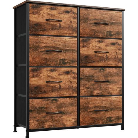 Commode 8 tiroirs tissu aspect bois pour chambre salon entrée 80x30x93cm (1/5)