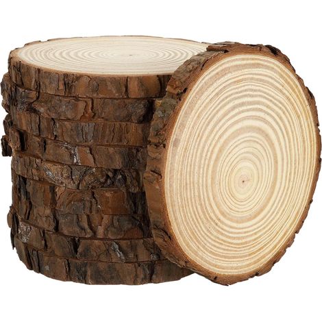 Tranches De Bois Brut - 15-16cm Rondelles De Bois Naturel Avec Écorce Cercles En Bois Dessous De Verres, [Pour DIY Artisanat Base De Table Décoration Ornement De Noël] 10 Pcs (1/5)
