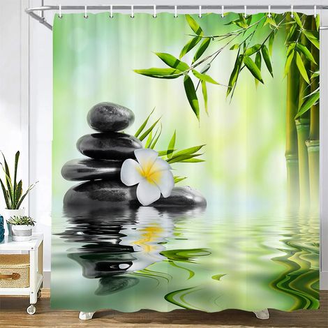 Rideau de douche à motif pierre, rideau en tissu lavable avec crochets, rideau de salle de bain décoratif, pierres, rideaux de douche 3D L240 x H180 cm