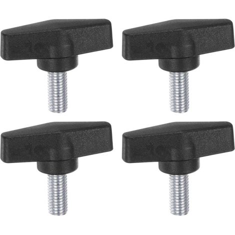 4-Piece M10 x 20mm T-Head Wing Knobs, Metric Male Threaded Shank, 55mm T-Head, Plastic Knobs, Thumb Screw Grips for Tightening and Clamping, Black