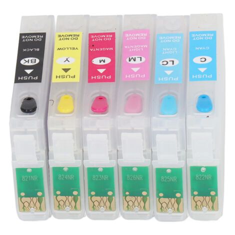Cartouche d'encre rechargeable avec puce permanente - 6 couleurs pour imprimantes T0801 à T0806 - Accessoires pour imprimantes (1/5)