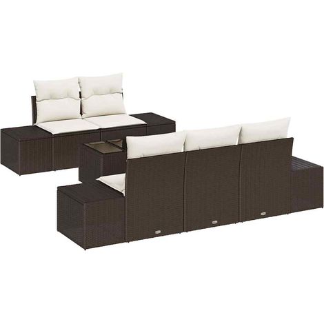 Sofa Set with Cushion Brown Poly Rattan vidaXL