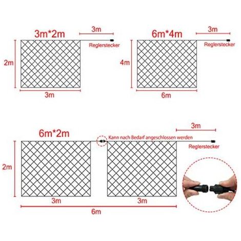 Filet lumineux LED 6x4 m 480 LED rideau lumineux blanc chaud avec 8 modes de prise chaîne lumineuse vert foncé lumières de Noël extérieures et intérieures pour fête de mariage NAIZY (1/4)