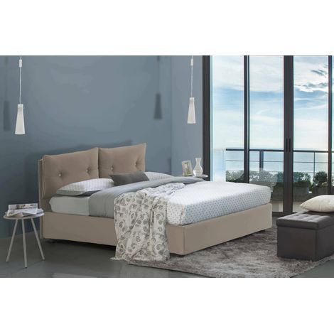 Talamo Italia Lit carré et demi Emily, Lit conteneur avec revêtement en cuir écologique, 100% Made in Italy, Ouverture frontale, avec matelas Cm 120x190 inclus, Tourterelle, avec emballage renforcé (1/5)
