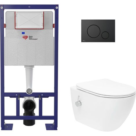 Pack WC bâti autoportant + WC suspendu sans bride Swiss Aqua Technologies avec abattant SoftClose + Plaque (STSTFUWR03-U) (1/5)
