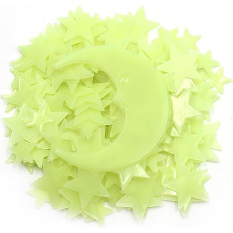 Autocollants Muraux Lumineux Lune Étoile Lumineuse en Pvc Décoratifs 201 Pièces Vert et Jaune pour Décoration Maison et Chambre D'garçon et Filles (1/5)