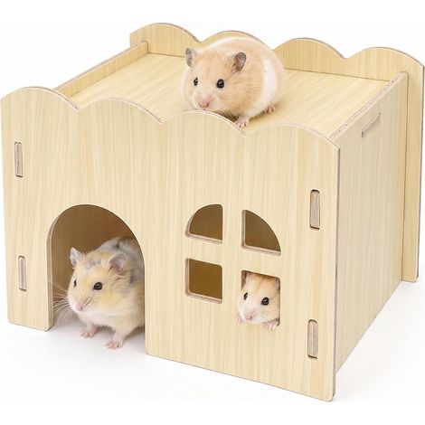Cabane Cochon d'Inde en Bois Monopièce avec Ventilation, Maison Hamster, Cachette en Bois pour Petits Animaux, Installation Facile sans Outils (Modèle 1) (1/5)