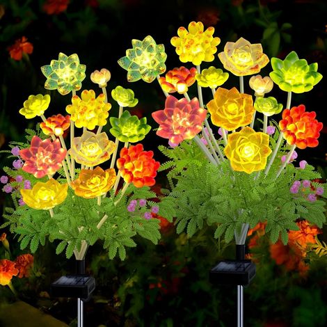 Solar Garten Lichter im Freien, Succulent Solar Lichter, Garten Geschenke für Frauen, Succulent Plant Yard Decor wasserdicht für Rasen Patio Pathway (2-Pack) (1/5)