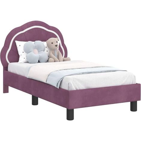 Cadre de lit bébé avec tête de lit en velours violet (1/5)