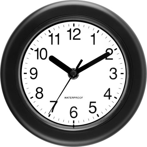 Horloge murale étanche à quartz à suspendre ou à poser sur pied - Fonctionnement à piles - Pour jardin, salle de bain, douche, maison - Noir - 17 cm (1/5)