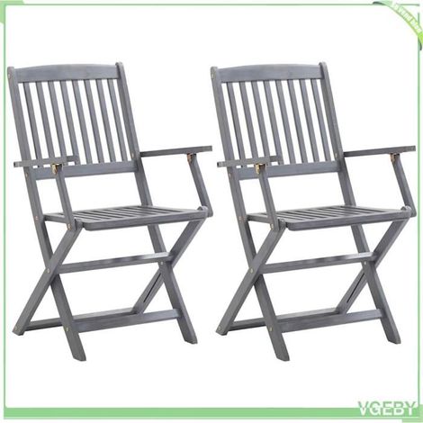 Chaise pliable d'extérieur - FAFEICY - 3064483 - Bois d'acacia massif - Coussins inclus - Gris délavé (1/5)