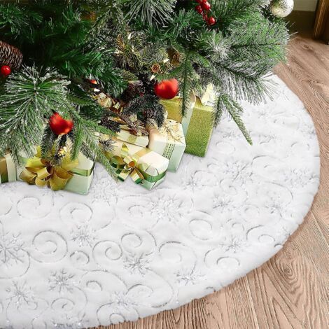 Jupe de sapin de Noël 90 cm en peluche, décoration de sapin de Noël, paillettes, flocon de neige argenté, tapis de Noël, couvre-pieds d'arbre, couverture