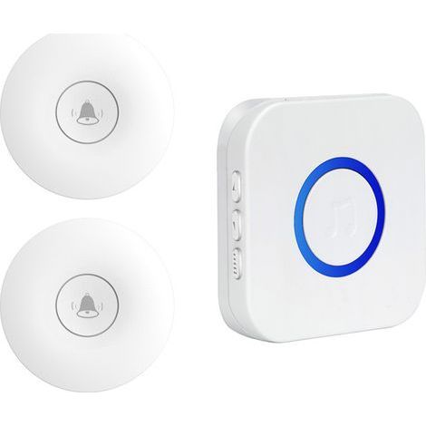 Nouvelle sonnette sans fil pour la maison auto-génératrice étanche appelant longue distance sans batterie pour les personnes âgées à travers le mur, (blanc, émetteur 2 + récepteur 1) (1/5)