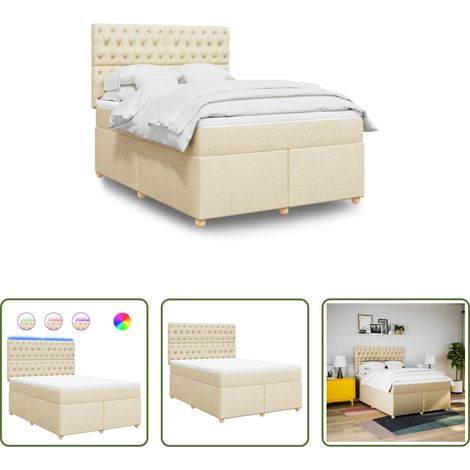 vidaXL LED-Beleuchtung - Boxspringbett mit Matratze Creme 140x200 cm Stoff (1/5)