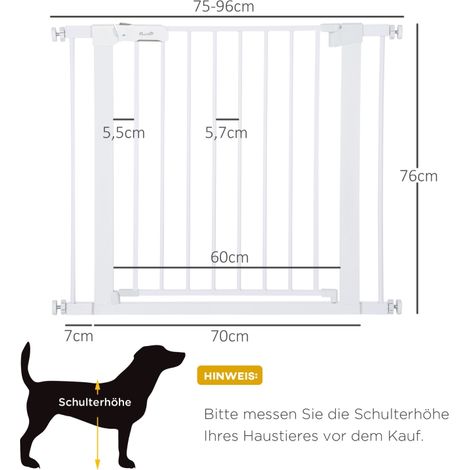 Barrière de porte blanc métal sans perçage largeur ajustable 75-96cm ouverture une main auto-fermante, grille mixte bébé chien escalier (1/5)