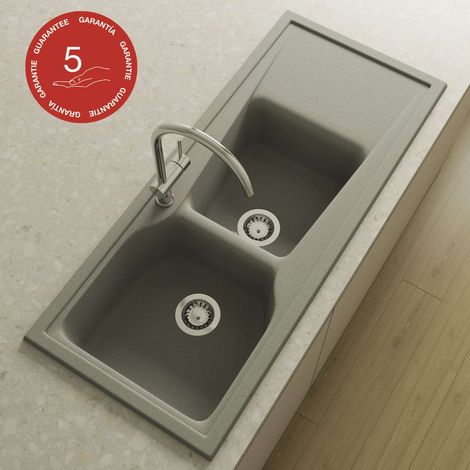 Evier à encastrer POALGI - CITY 323 - Granit - Gris Ash - 118 cm - 2 bacs (1/5)