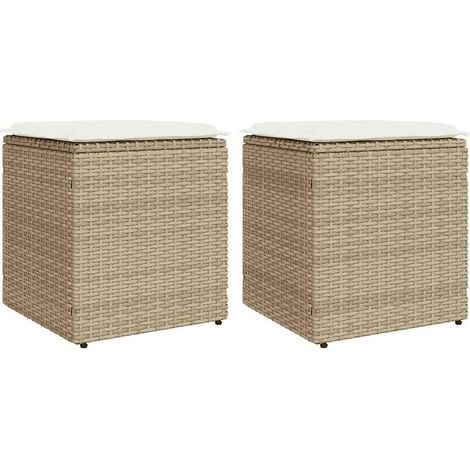 Gartenhocker mit Kissen 2 Stk. Beige 40x40x43 cm Poly Rattan