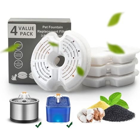 4er-Pack Ersatzfilter für 2,5 l – 2 l Katzentrinkbrunnen aus Edelstahl – Ersatzfilter mit Harz und Aktivkohle – geeignet für Katzen und Hunde (1/4)