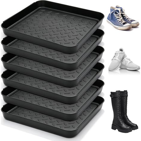 Lot de 6 bacs à chaussures en plastique pour chaussures sales et humides, tapis de nourriture pour chien, bottes en caoutchouc, pelle à boue (1/5)