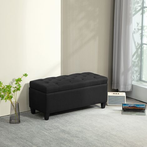 CHICFURN panca contenitore capitonné nera 100 x 40 x 44 cm in poliestere e legno (1/5)