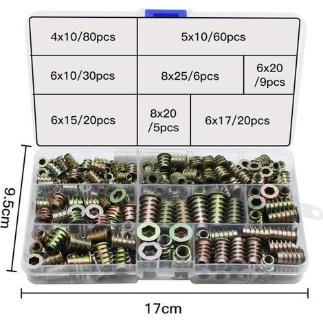 230 Pieces Zinc Alloy Hex Threaded Insert Nuts M4 M5 M6 M8 Wood Nut Tool Kit