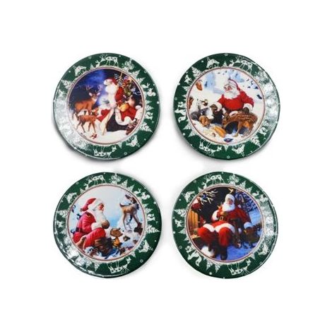 Set 4 Sottobicchieri da Tavola Natalizi Babbo Natale 11 cm
