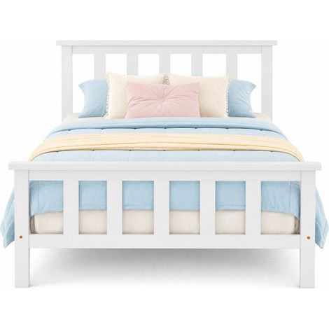Lit simple 90 x 200 cm avec tête de lit, cadre en bois blanc, sommier à lattes inclus, design compact pour petite chambre, enfant ou invité - CHICFURN (1/5)