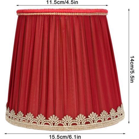 Petit abat-jour en tissu rouge vin bord doré, pour lustre de Table E14, applique murale (1/4)