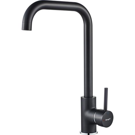 Robinet de cuisine, noir mat, mitigeur monocommande, pivotant à 360°, mitigeur haute pression pour évier, hauteur du bec 28 cm – Design d'angle moderne - M22105B (1/5)