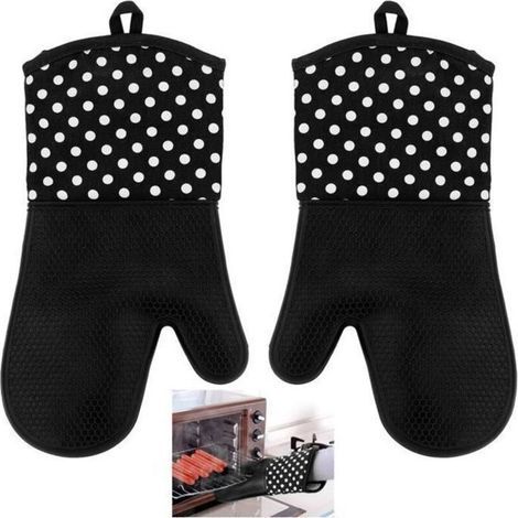 TERA 1 paire de Gants en silicone et coton épaisse - Anti-brûlure - Noir (1/2)