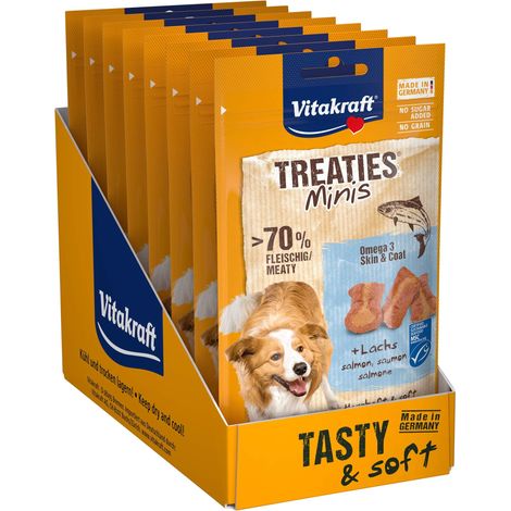 Vitakraft Treaties Minis, leccornie per cani, con salmone, omega 3, per l'addestramento, per premiare, in formato convenienza (8x 48g) (1/5)