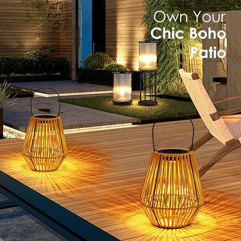Solarlaterne für Außen Garten, Helle Solar Rattan Latern im Boho-Stil, Hängend/ Stehend, Solarlampen für Balkon, Terrasse, Garten Deko