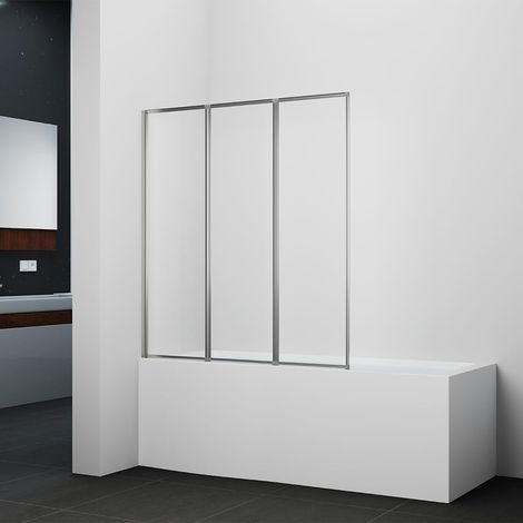 MARWELL Parete pieghevole per vasca da bagno Moon 120 x 130 x 5 cm - 3 pezzi e pieghevole - Box doccia per vasca da bagno in plastica con telaio in alluminio bianco di alta qualità (1/3)