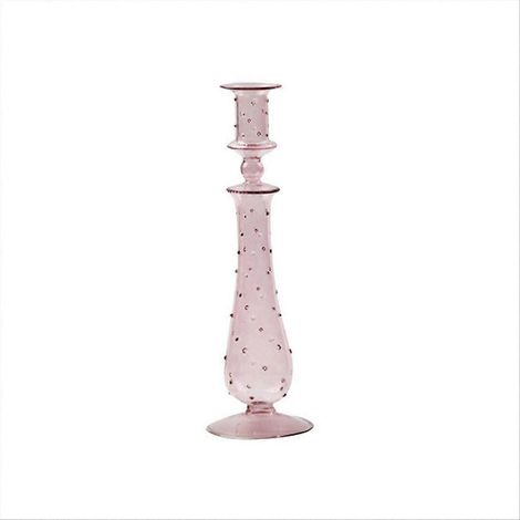 Bougeoir en verre vintage rose transparent (1/5)