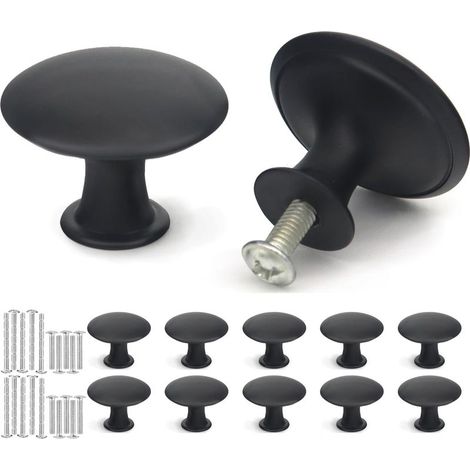 Ensemble de 10 poignées de meuble noires, poignées de tiroir en acier inoxydable, style rétro rond (1/5)