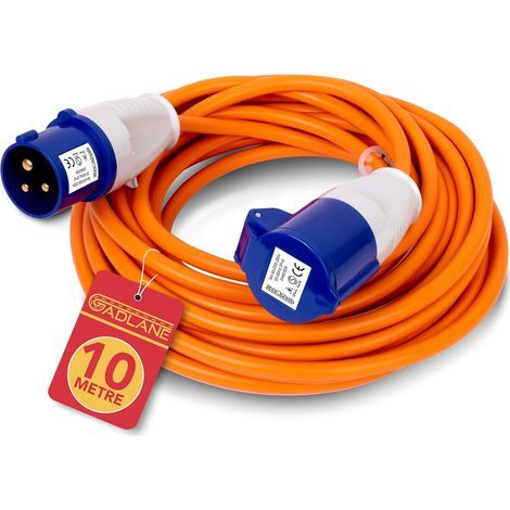 x 10 m Wohnmobil-Verlängerungskabel, 16 A 240 V, orange, CEE-Stecker, Schutzart IP44 für Wohnwagen (1/5)