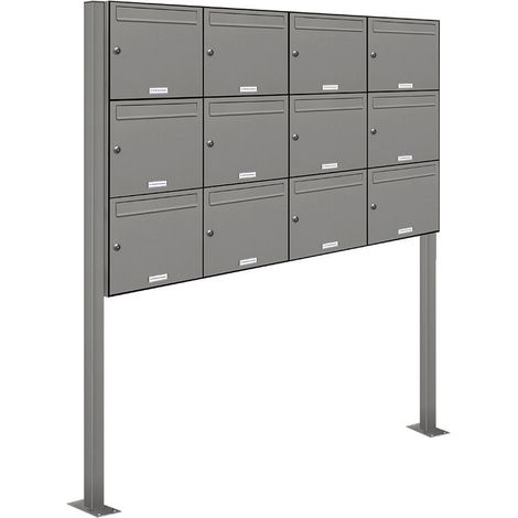 12er Premium Standbriefkasten Aluminiumgrau RAL 9007 freistehend Postkasten 4x3 (1/5)