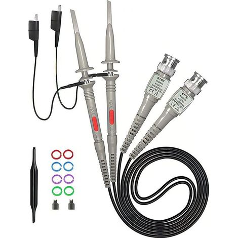 Pack de 2 kit de sonde d'oscilloscope, P6100 100 MHz 10: 1 et 1: 1 Précision BNC Oscilloscope Chebe, Clip d'oscilloscope à hauteur de haute précision commutable pour oscilloscope (1/5)