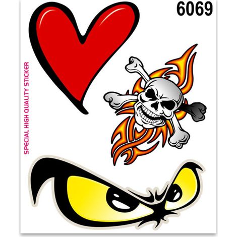 Adesivi Sticker Cuore Teschio Occhi, 10 x 12 cm (1/5)