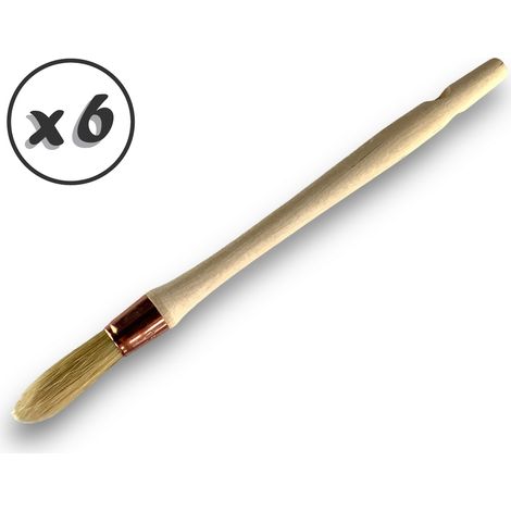 Lot de 6 pinceaux de pouce à rechampir Brosse ronde en soie blanche Ø 15 mm Idéal peinture rénovation volets moulures plinthes angles persiennes Manche bois brut Kibros 371D1530x6 (1/5)