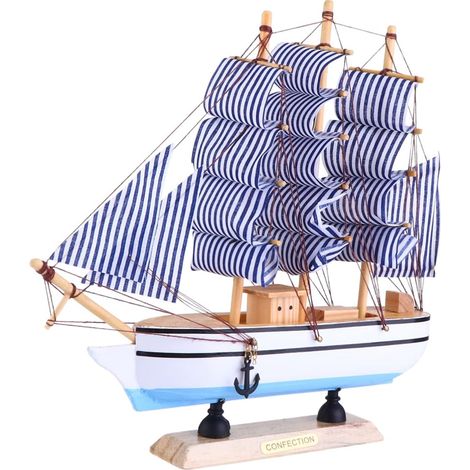 pezzo di decorazione per barca a vela, 24 cm, decorazione per la casa, per soggiorno, ornamento per barca a vela, decorazione per interni costieri, decorazione per casa in legno retrò, barca nautica (1/5)