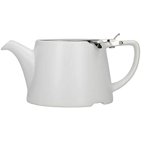 London Pottery Company 43220 - Théière ovale avec infuseur de thé en vrac, grès, grès, satin blanc, Théière 3 tasses à feuilles en vrac (1/5)