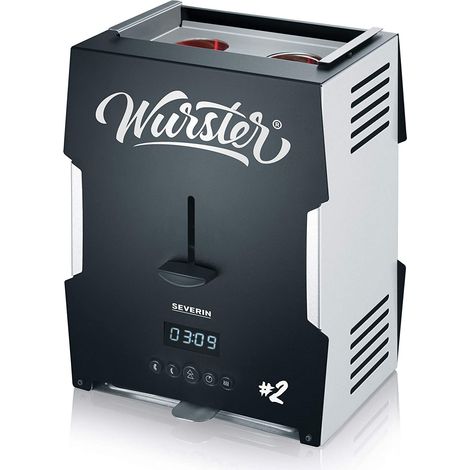 Wurker, env. 2000 W, rapide et facile de préparation de deux saucisses rondes marron grills sur simple pression d'un bouton en seulement 5 minutes, plastique, noir brossé. (1/5)