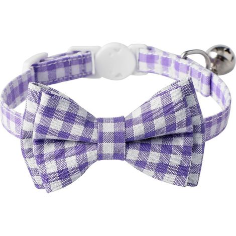 Collier Pour Chat - Boucle De Sécurité Et Clochette - Motif Écossais Violet - Réglable Pour Petit Animal - Taille S 28cm (1/5)