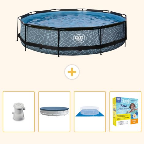Exit-toys Piscine Exit Ronde - Effet Pierre - 360x76 cm - 5-pièces S198 (1/5)