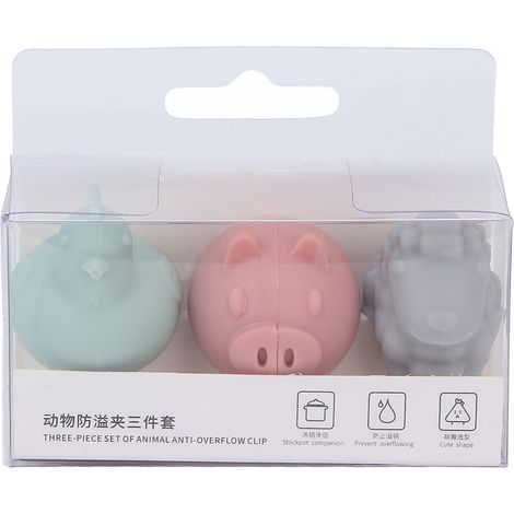 3pinces anti-débordement en silicone pour casserole, forme d'animal mignon, clips de levage de couvercle, ustensiles de cuisine, lot de 3 (1/5)