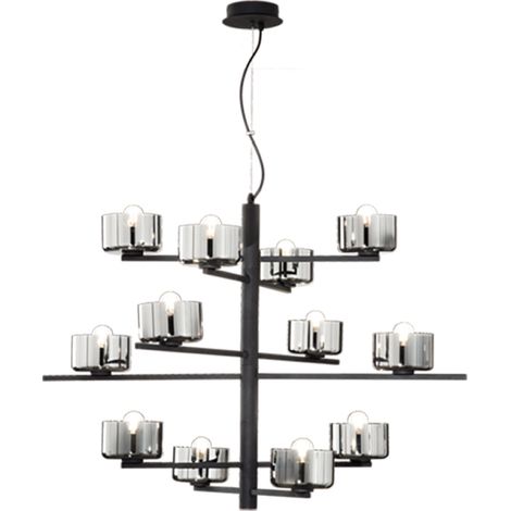 Lampada a sospensione FIGARO 94 cm a 12 luci in metallo con diffusori in vetro NERO (1/3)