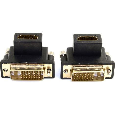 Lot de 2 Adaptateur DVI vers HDMI, Connecteur coudé 90 degrés, Plaqué or, Résolution 1080p, Pour TV Moniteur Ordinateur (1/5)