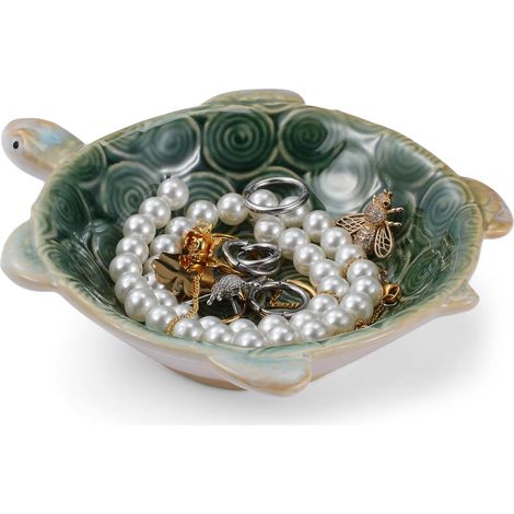 Plateau à Bijoux Tortue, Vide Poche en Céramique pour Entrée, Coupelle Décorative pour Clé et Bague, Small Jewelry Dish Trinket Tray for Office Desk, Vanity and Home Decor, Dark Green (1/5)